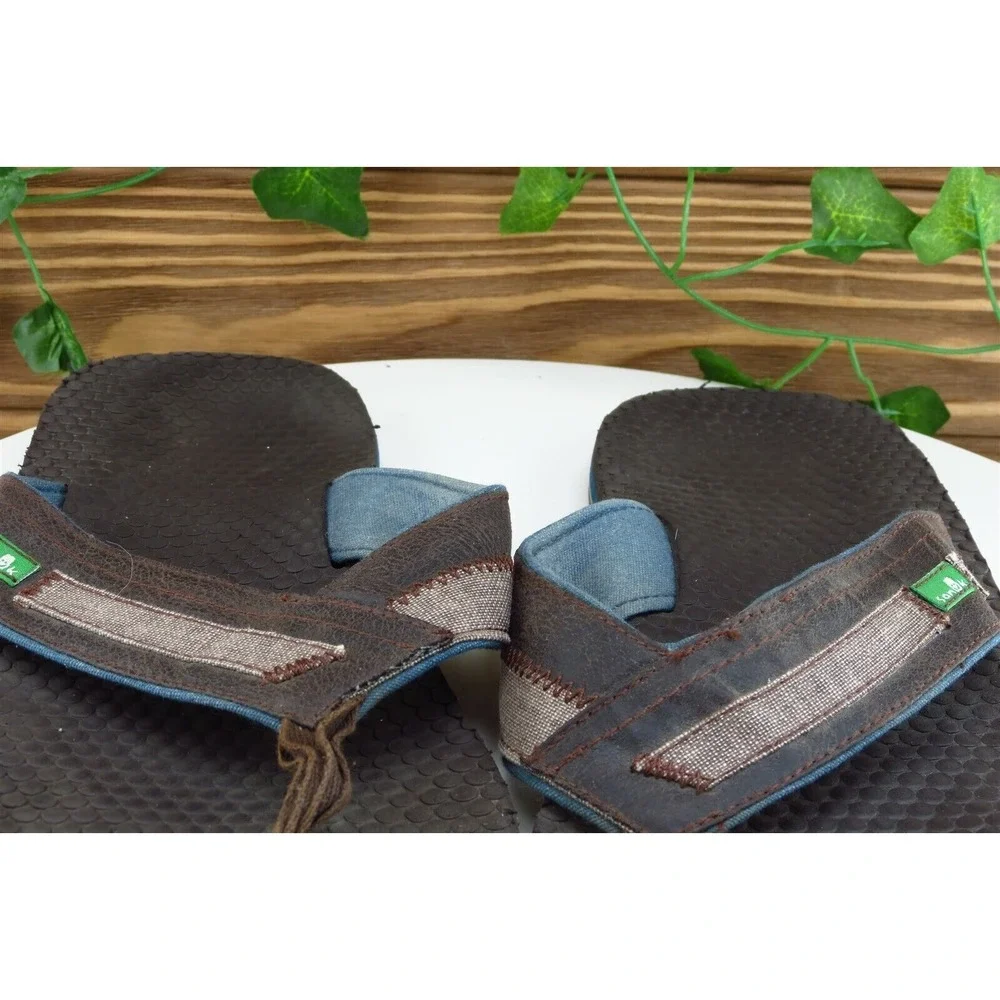 Sanuk Size 9 M Brown Flip‎ Flop Leather Men Shoes